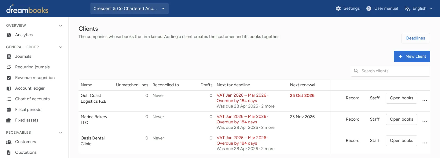 Client books, one click away
