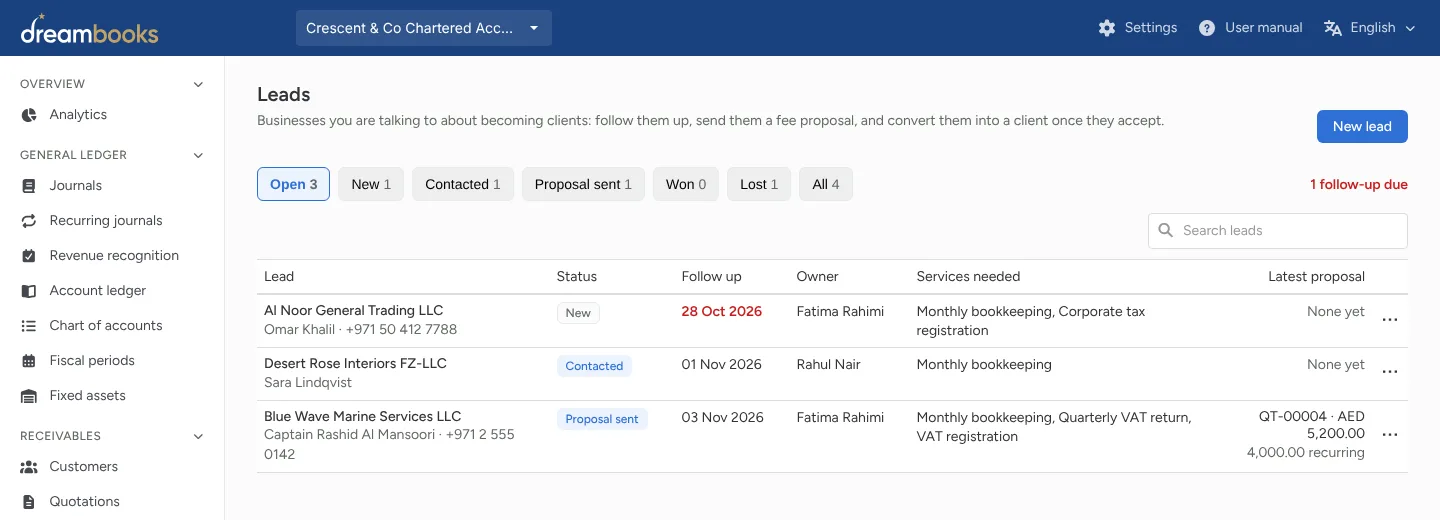 Leads and fee proposals