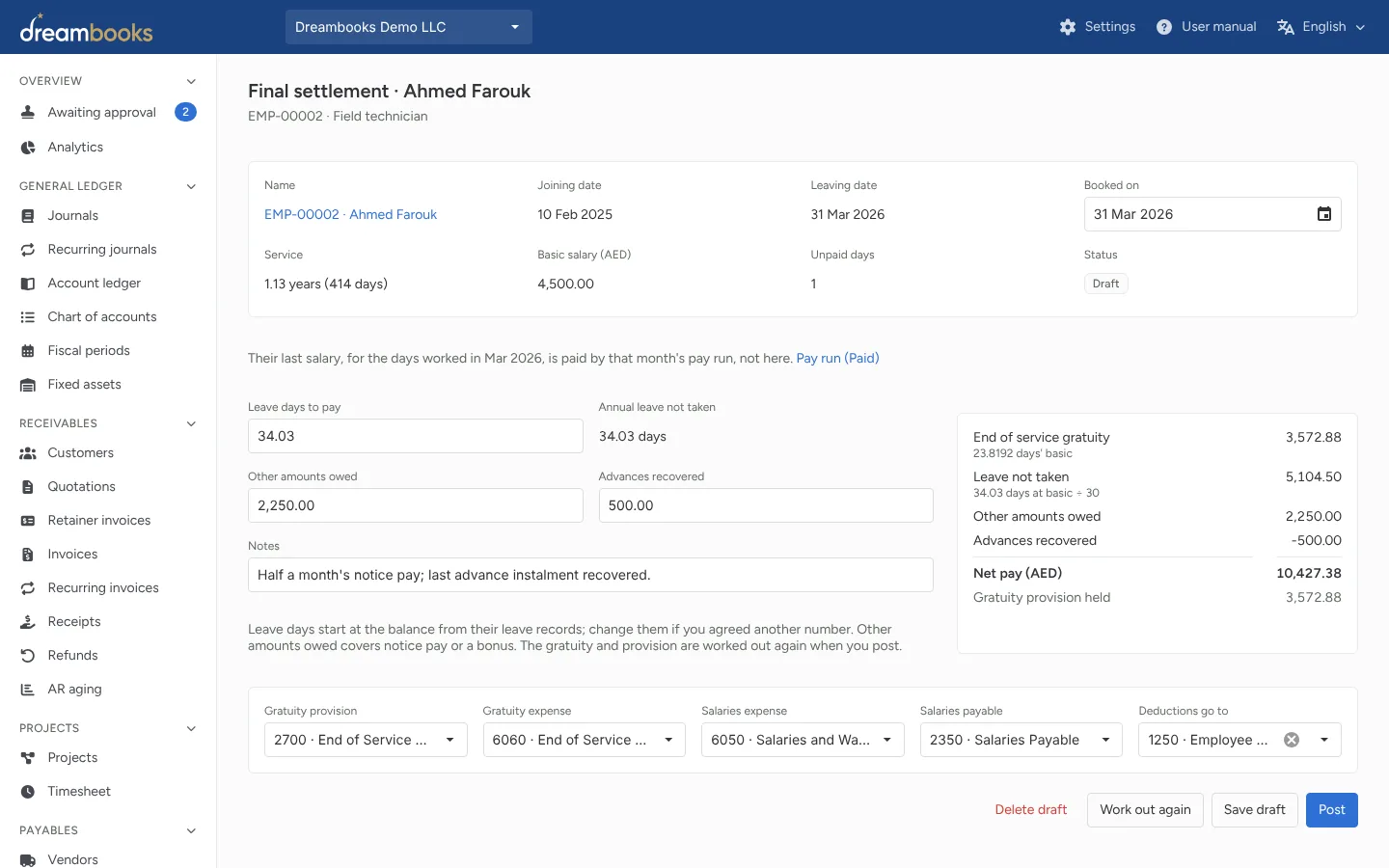 Payslips and final settlement